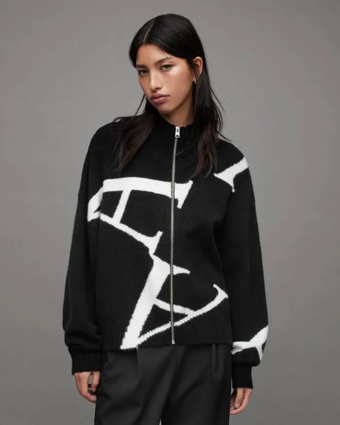 A Star Logo Cardigan Blackchalk White Women AllSaints Sweaters