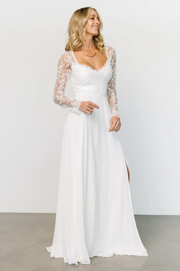 Adalaide Long Sleeve Maxi Dress Off White Women Baltic Born Bridal