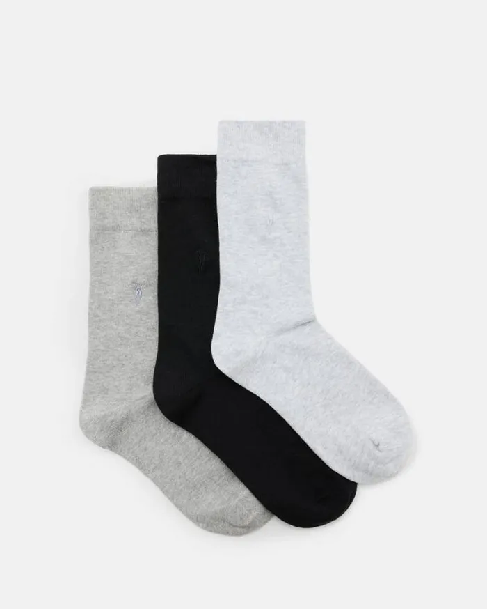 Adan Ramskull Embroidered Socks 3 Pack Lilacash Greyblk Men AllSaints Accessories