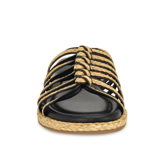 Adila Flat Espadrille Sandals Black Raffia Women Nine West Flats Adila Flat Espadrille Sandals Black Raffia Women Nine West Flats