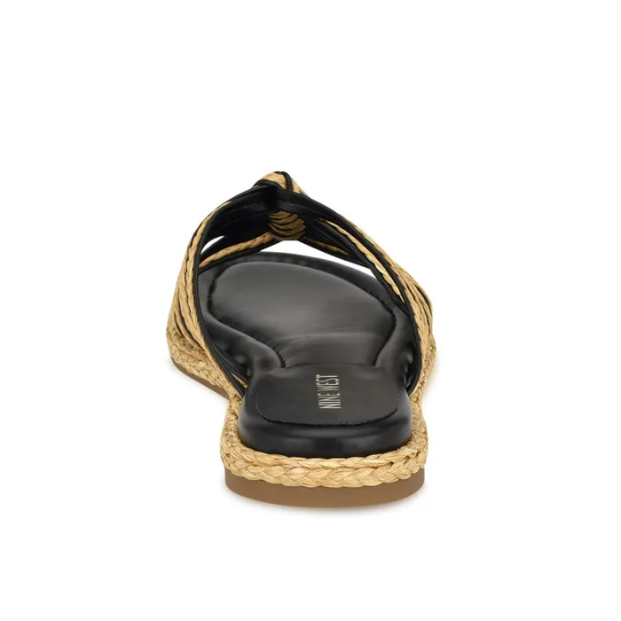 Adila Flat Espadrille Sandals Black Raffia Women Nine West Flats Adila Flat Espadrille Sandals Black Raffia Women Nine West Flats