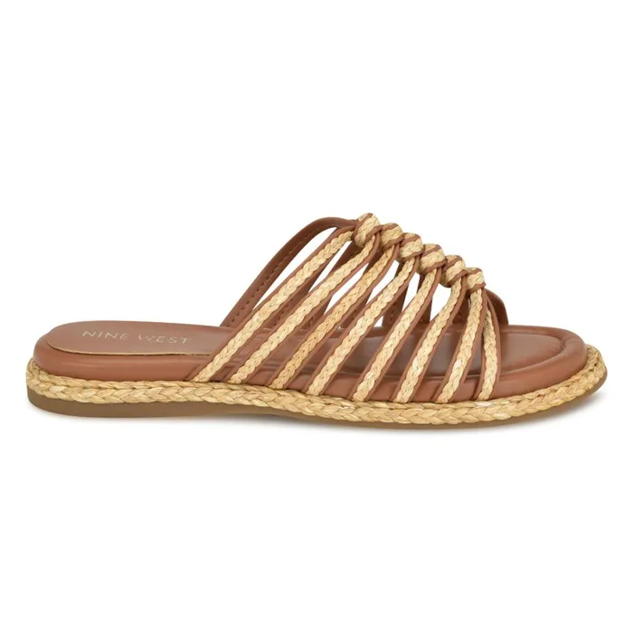 Adila Flat Espadrille Sandals Brown Raffia Women Nine West Flats
