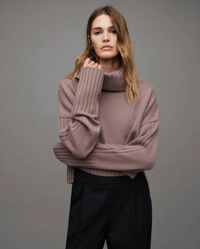 Akira Recycled Cashmere Blend Sweater Mink Pink Women AllSaints Sweaters