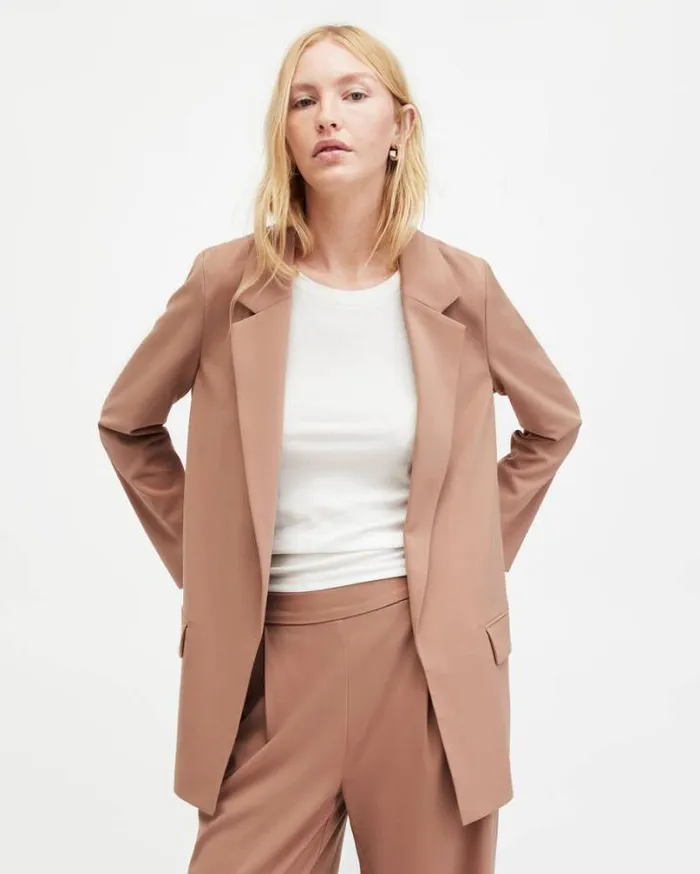 Aleida Lightweight Tri Blazer Fawn Brown Women AllSaints Jackets and Coats