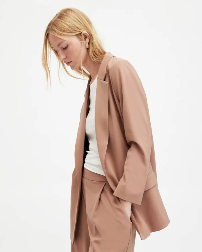 Aleida Lightweight Tri Blazer Fawn Brown Women AllSaints Jackets and Coats