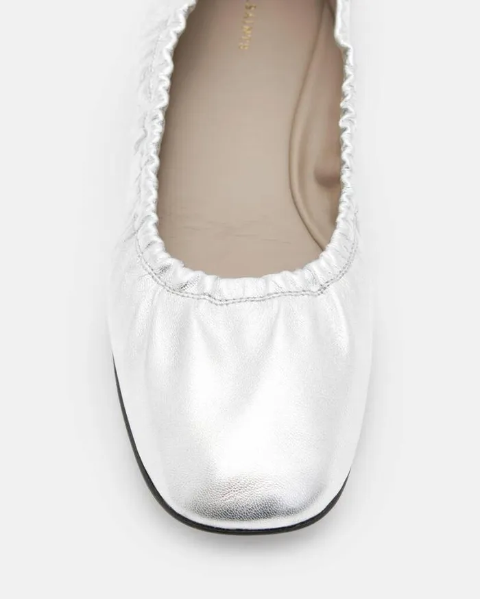 Alia Metallic Leather Ribbon Ballet Pumps Metallic Silver Women AllSaints Shoes and Boots Alia Metallic Leather Ribbon Ballet Pumps Metallic Silver Women AllSaints Shoes and Boots