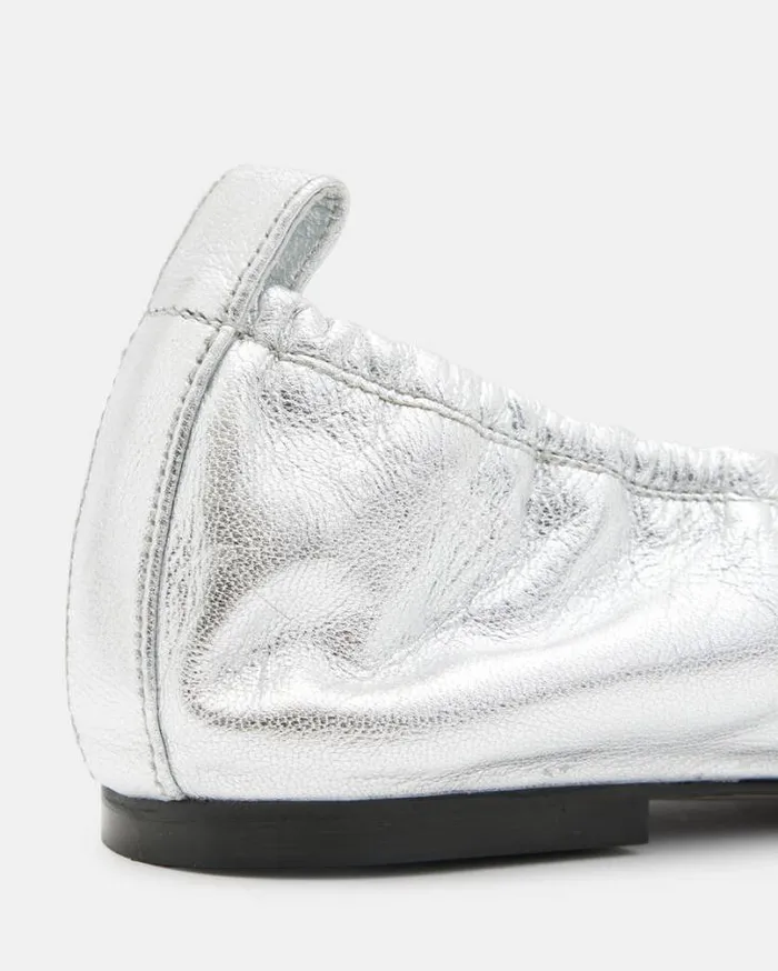 Alia Metallic Leather Ribbon Ballet Pumps Metallic Silver Women AllSaints Shoes and Boots Alia Metallic Leather Ribbon Ballet Pumps Metallic Silver Women AllSaints Shoes and Boots