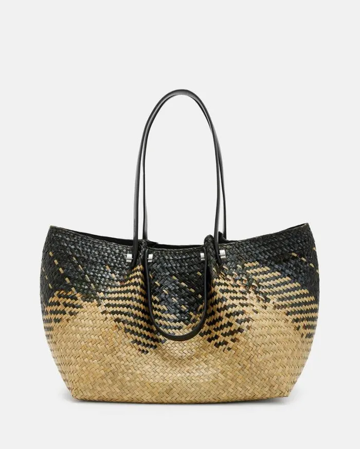 Allington Straw Tote Bag Blackpeatnatural Women AllSaints Handbags and Wallets