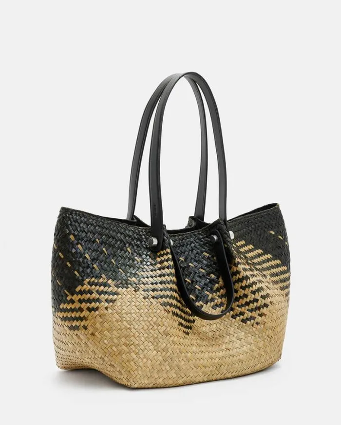 Allington Straw Tote Bag Blackpeatnatural Women AllSaints Handbags and Wallets
