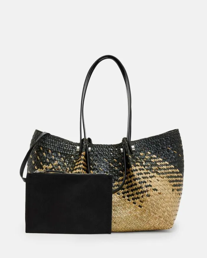 Allington Straw Tote Bag Blackpeatnatural Women AllSaints Handbags and Wallets