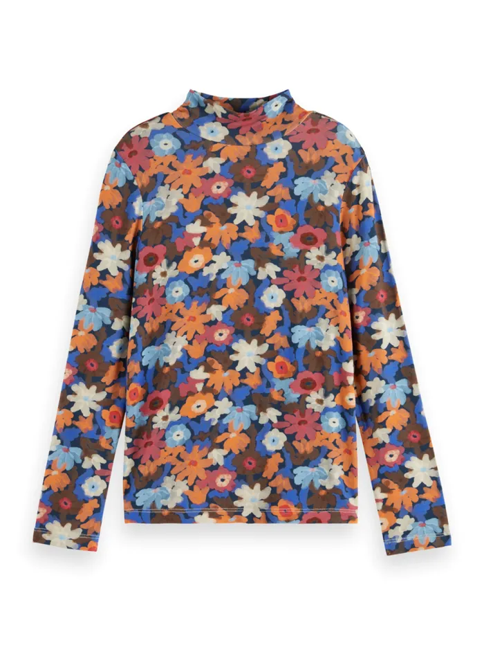 ALLOVER PRINTED MOCK NECK LONGSLEEVED TSHIRT Field Flowers Kids Scotch and Soda TShirts and Tops