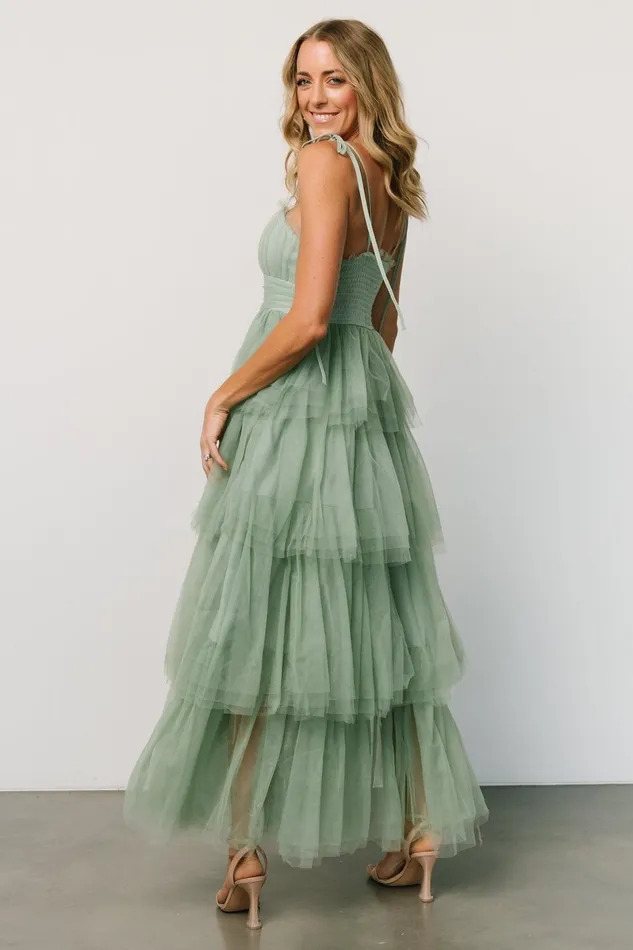Alora Tulle Tiered Maxi Dress Sage Green Women Baltic Born Maxi Dresses