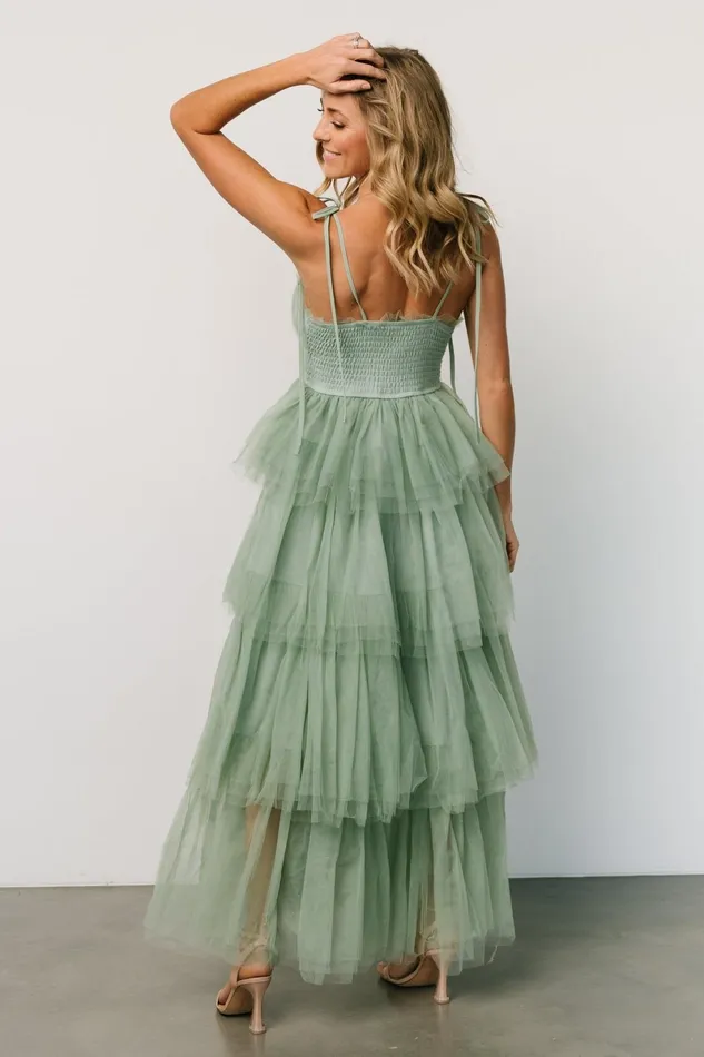 Alora Tulle Tiered Maxi Dress Sage Green Women Baltic Born Maxi Dresses