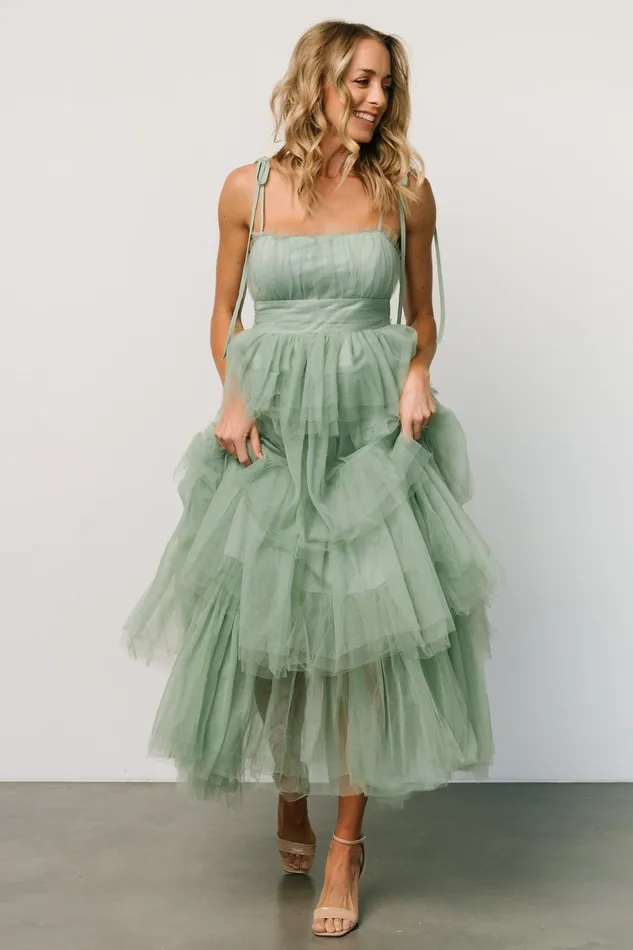 Alora Tulle Tiered Maxi Dress Sage Green Women Baltic Born Maxi Dresses
