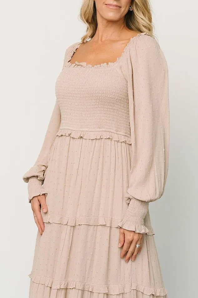 Amanda Smocked Dotted Maxi Dress Beige Women Baltic Born Maxi Dresses