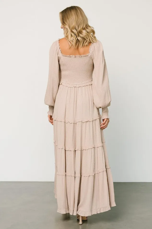 Amanda Smocked Dotted Maxi Dress Beige Women Baltic Born Maxi Dresses