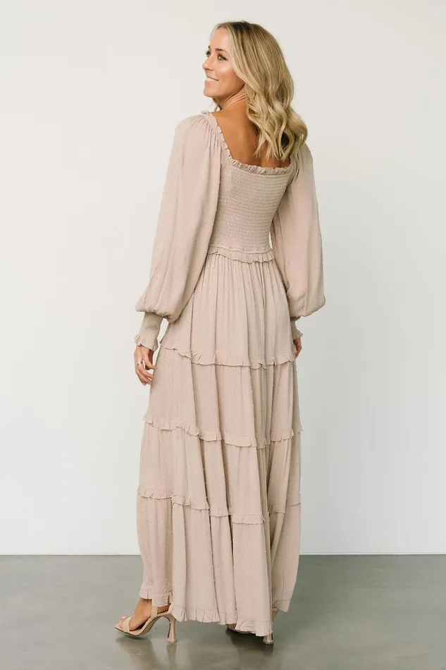 Amanda Smocked Dotted Maxi Dress Beige Women Baltic Born Maxi Dresses