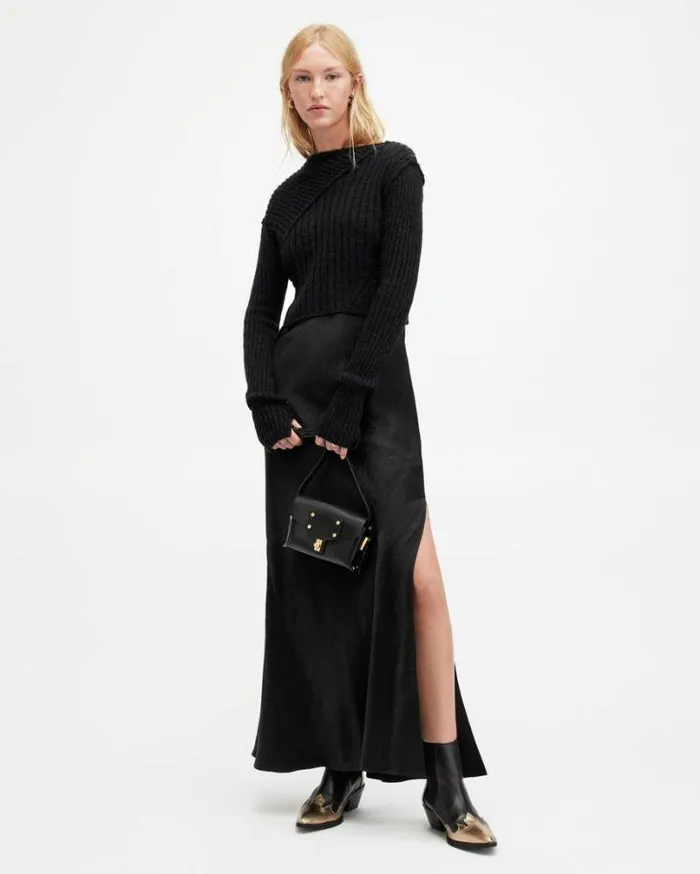 Amos 2In1 Satin Maxi Dress Black Women AllSaints Dresses