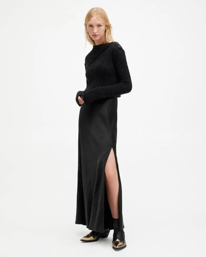 Amos 2In1 Satin Maxi Dress Black Women AllSaints Dresses