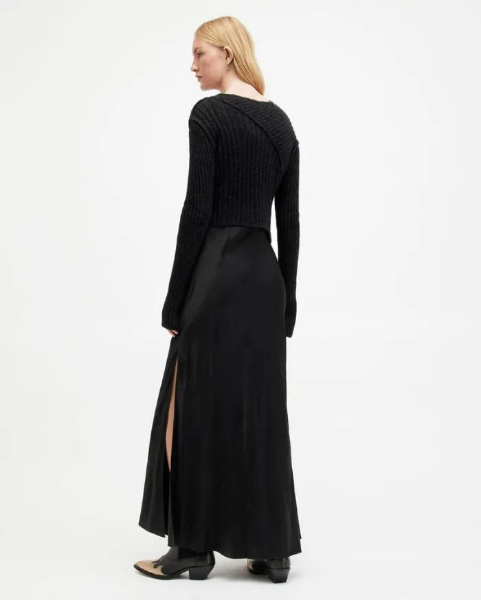 Amos 2In1 Satin Maxi Dress Black Women AllSaints Dresses