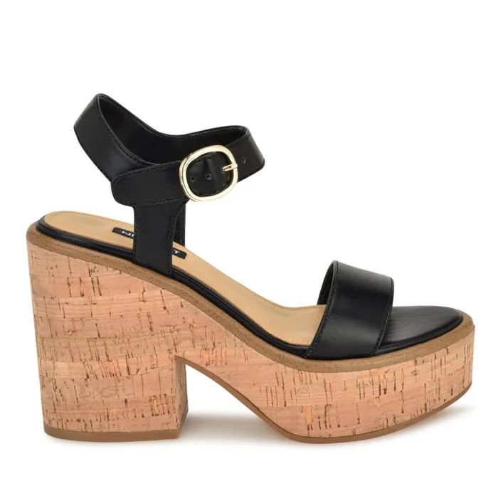 Amye Ankle Strap Wedge Sandals Black Women Nine West High