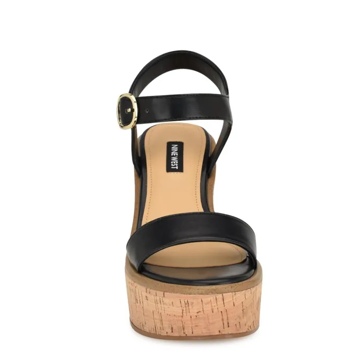 Amye Ankle Strap Wedge Sandals Black Women Nine West High