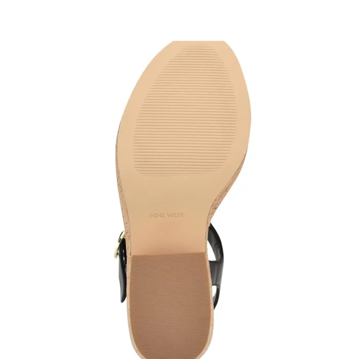 Amye Ankle Strap Wedge Sandals Black Women Nine West High