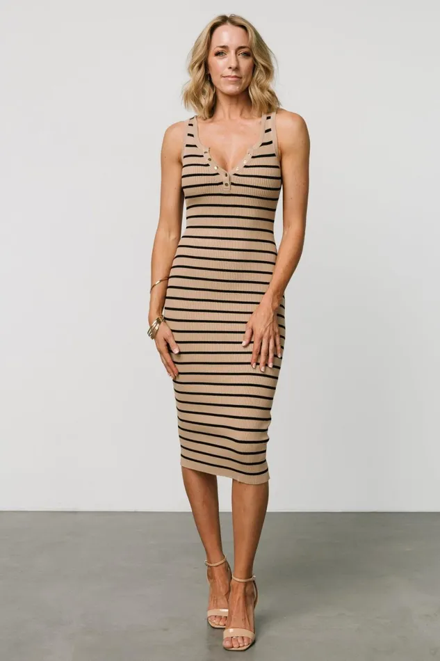 Aniston Striped Ribbed Dress Camel Black Women Baltic Born Midi Dresses