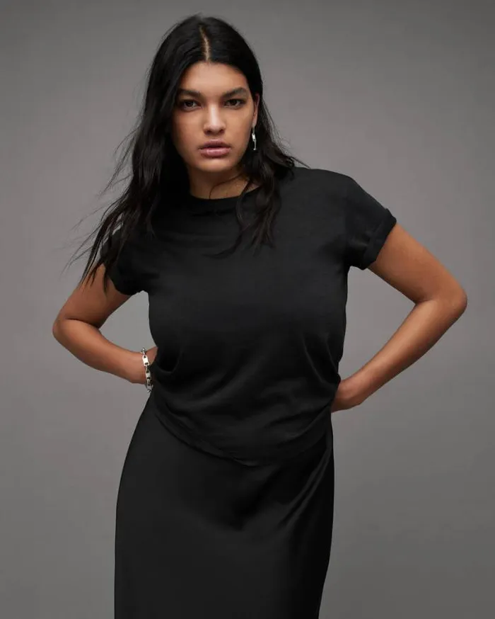 Anna Crew Neck Short Sleeve TShirt Black Women AllSaints TShirts