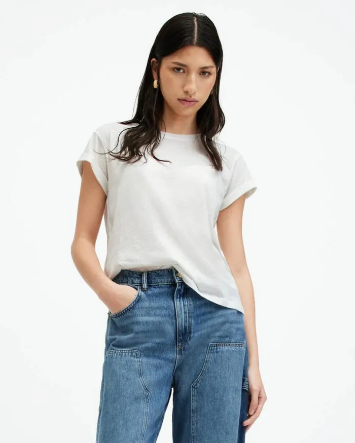 Anna Crew Neck Short Sleeve TShirt Chalk White Women AllSaints TShirts