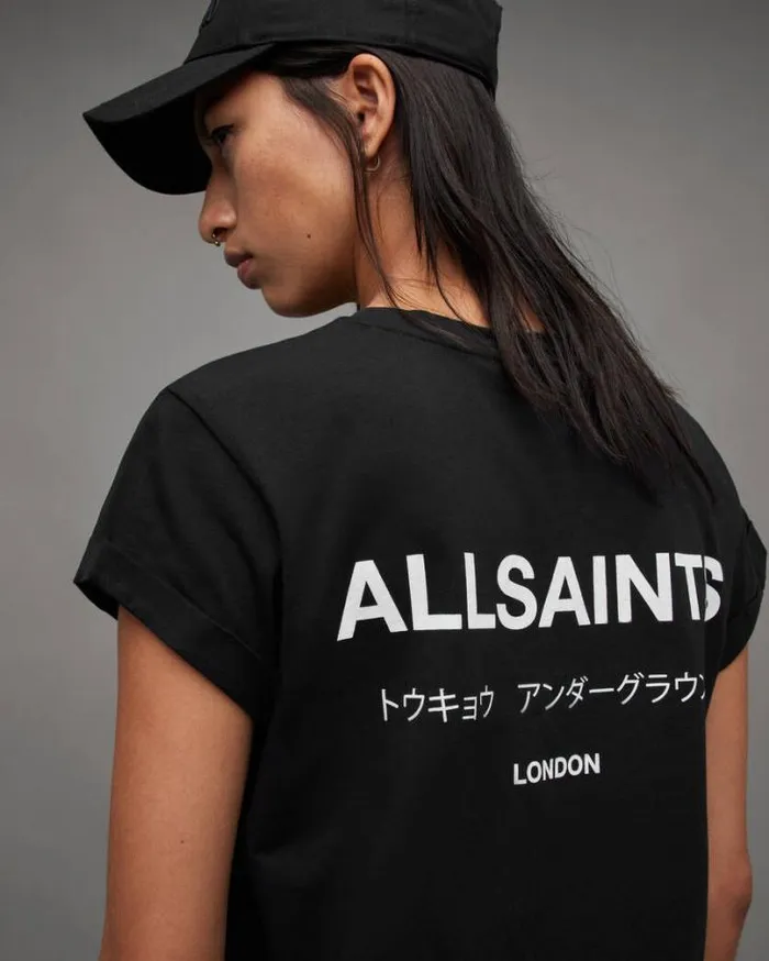 Anna Crew Neck Underground Logo TShirt Black Women AllSaints TShirts