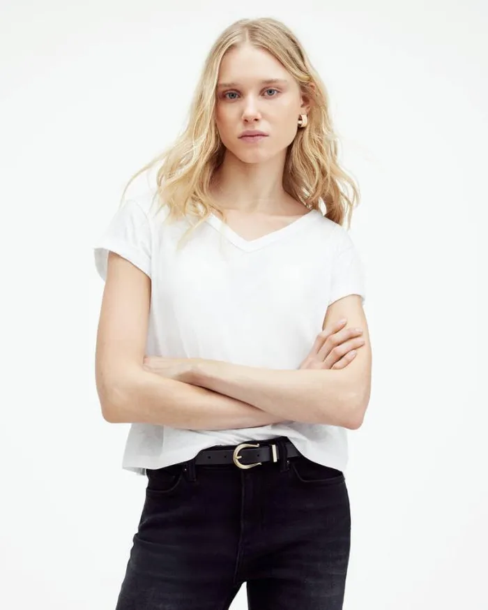 Anna VNeck Short Sleeve TShirt White Women AllSaints TShirts