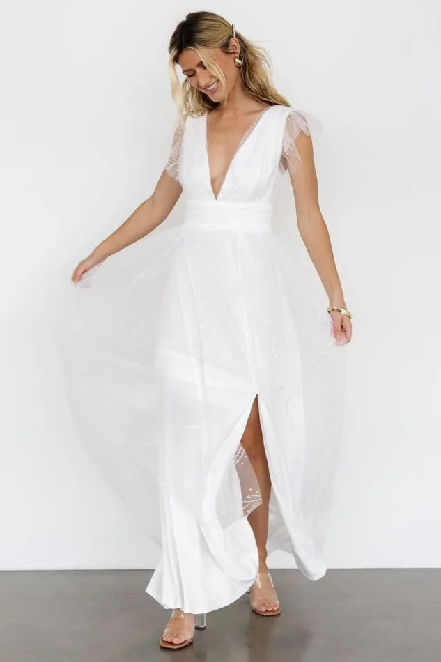 Annika Sequin Mesh Maxi Dress Off White Women Baltic Born Bridal