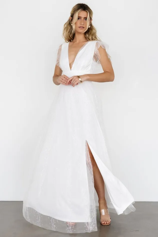 Annika Sequin Mesh Maxi Dress Off White Women Baltic Born Bridal