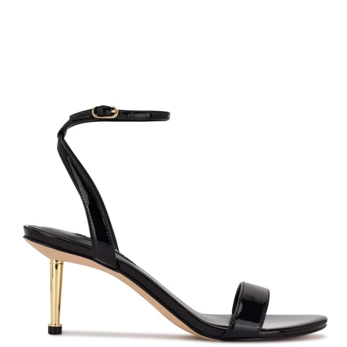 Anny Ankle Strap Heeled Sandals Black Patent Women Nine West Dress