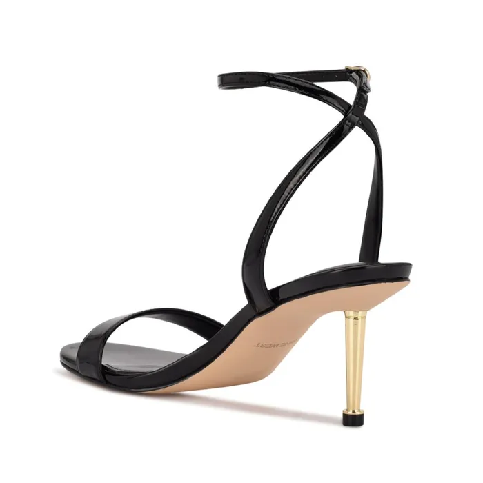 Anny Ankle Strap Heeled Sandals Black Patent Women Nine West Dress Anny Ankle Strap Heeled Sandals Black Patent Women Nine West Dress