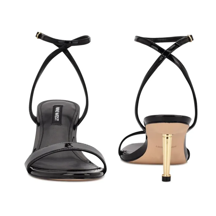 Anny Ankle Strap Heeled Sandals Black Patent Women Nine West Dress Anny Ankle Strap Heeled Sandals Black Patent Women Nine West Dress