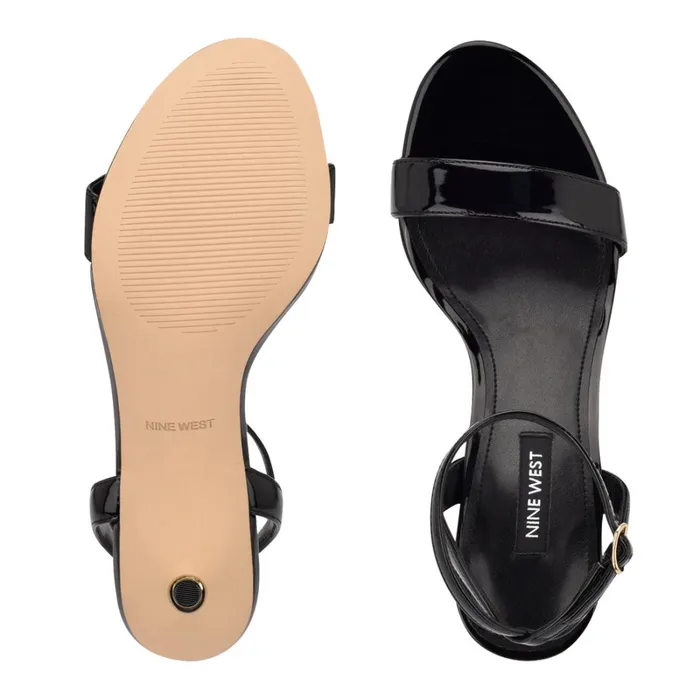 Anny Ankle Strap Heeled Sandals Black Patent Women Nine West Dress Anny Ankle Strap Heeled Sandals Black Patent Women Nine West Dress