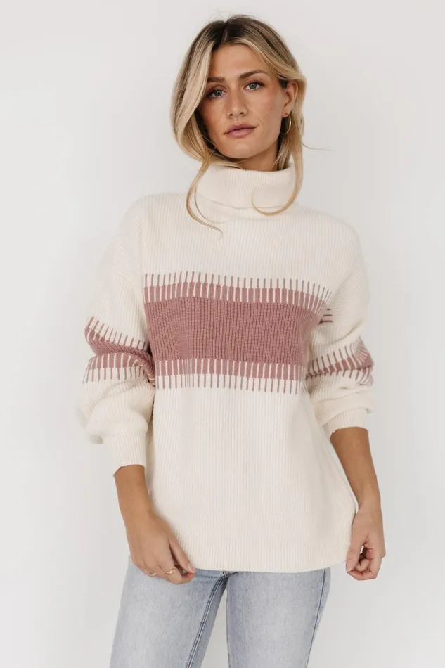 Antonov Turtle Neck Sweater Mauve Cream Women Baltic Born Sweaters