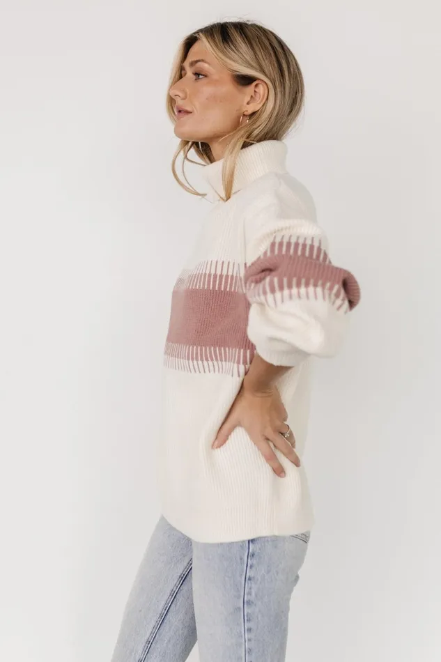 Antonov Turtle Neck Sweater Mauve Cream Women Baltic Born Sweaters