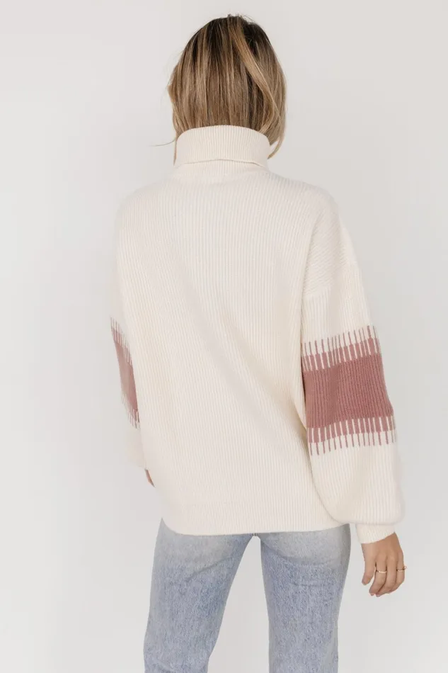 Antonov Turtle Neck Sweater Mauve Cream Women Baltic Born Sweaters