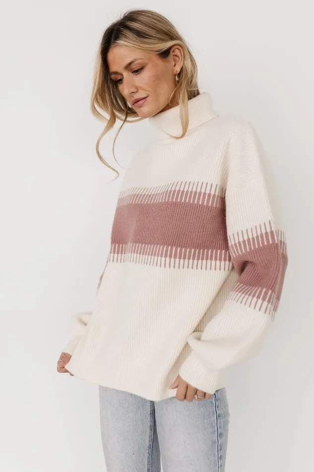 Antonov Turtle Neck Sweater Mauve Cream Women Baltic Born Sweaters
