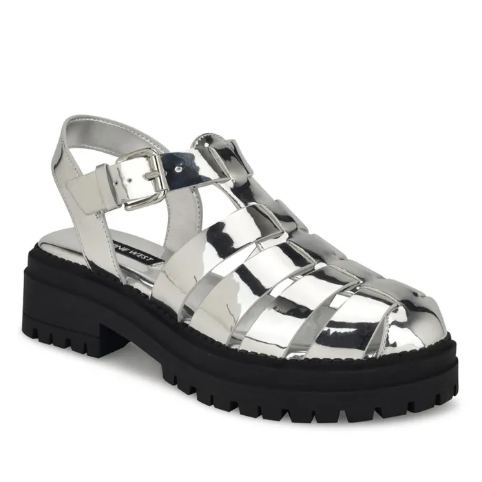 Anybel Fisherman Sandals Silver Women Nine West Casual Anybel Fisherman Sandals Silver Women Nine West Casual