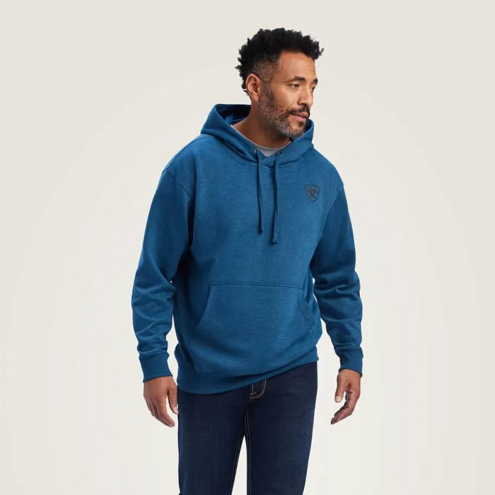 Ariat Logo Hoodie Poseidon Heather Men Ariat Sweatshirts and Hoodies