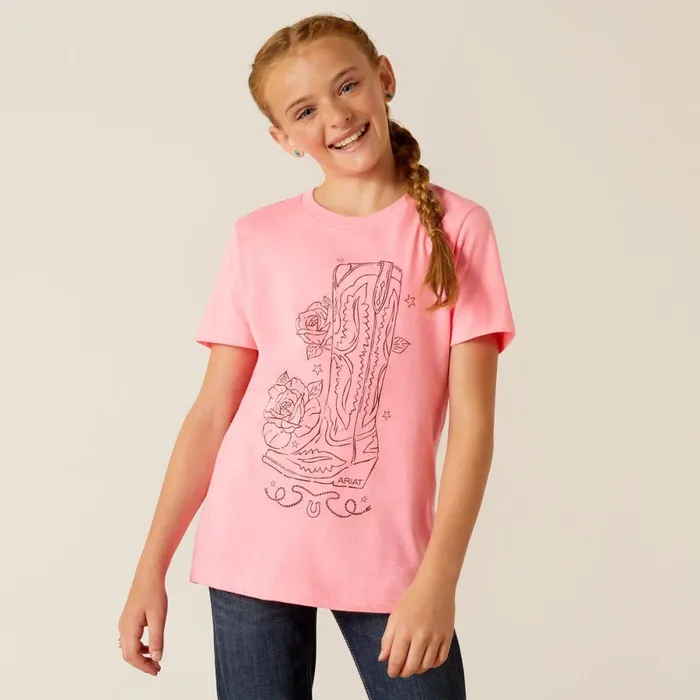 Ariat Tall Boot TShirt Pink Ice Kids Ariat TShirts and Polos