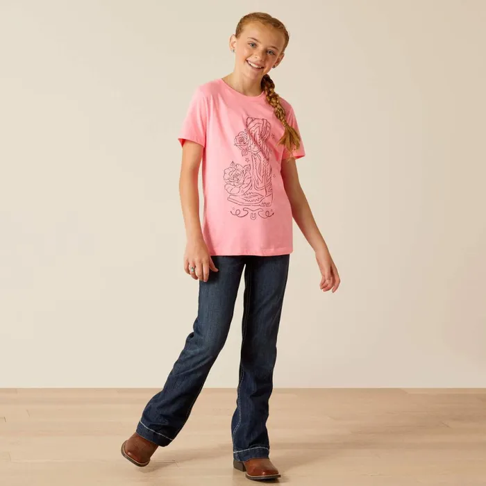 Ariat Tall Boot TShirt Pink Ice Kids Ariat TShirts and Polos Ariat Tall Boot TShirt Pink Ice Kids Ariat TShirts and Polos
