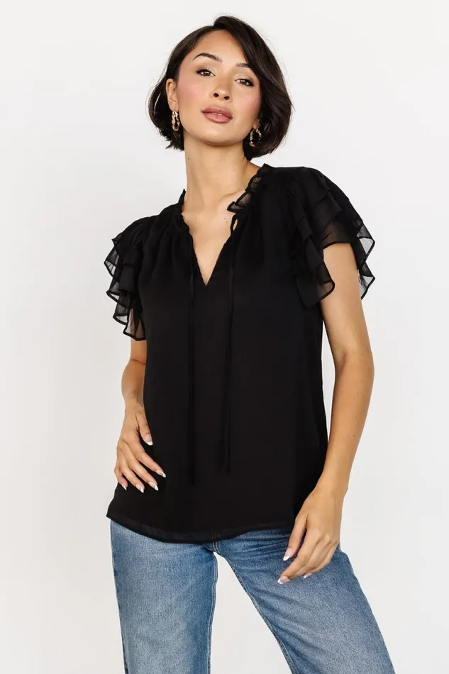 Asher Ruffle Sleeve Top Black Women Baltic Born Blouses Shirts
