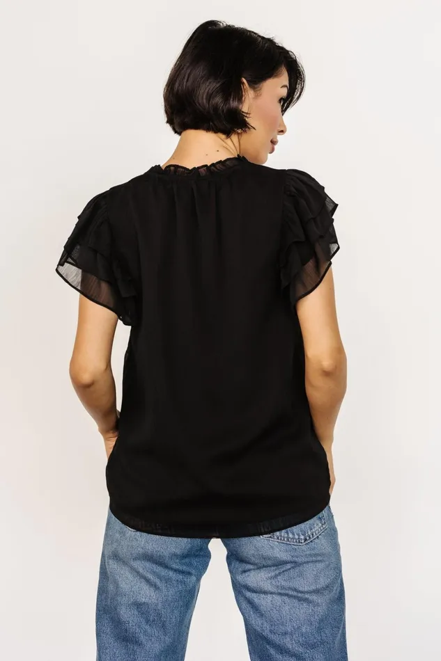 Asher Ruffle Sleeve Top Black Women Baltic Born Blouses Shirts