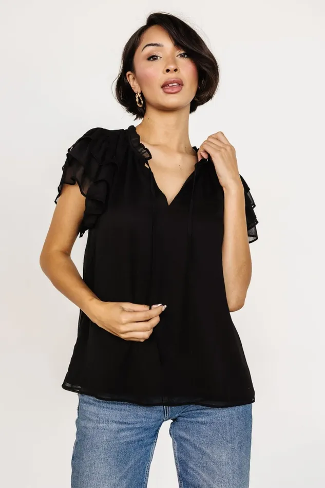 Asher Ruffle Sleeve Top Black Women Baltic Born Blouses Shirts