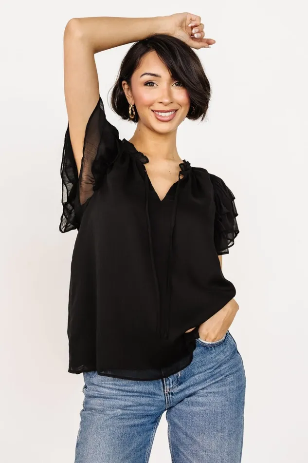Asher Ruffle Sleeve Top Black Women Baltic Born Blouses Shirts